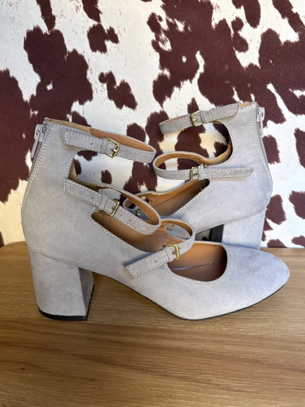 Qupid Light Gray Suede Mary Jane Style 2.5